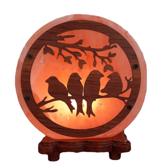 Round Rock Salt Lamp With Birds